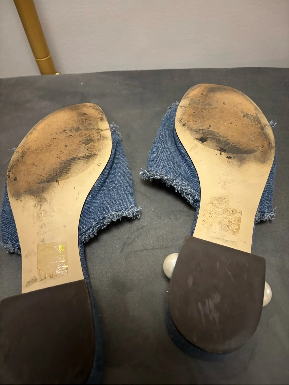 Frayed Denim Slide Mules in Blue